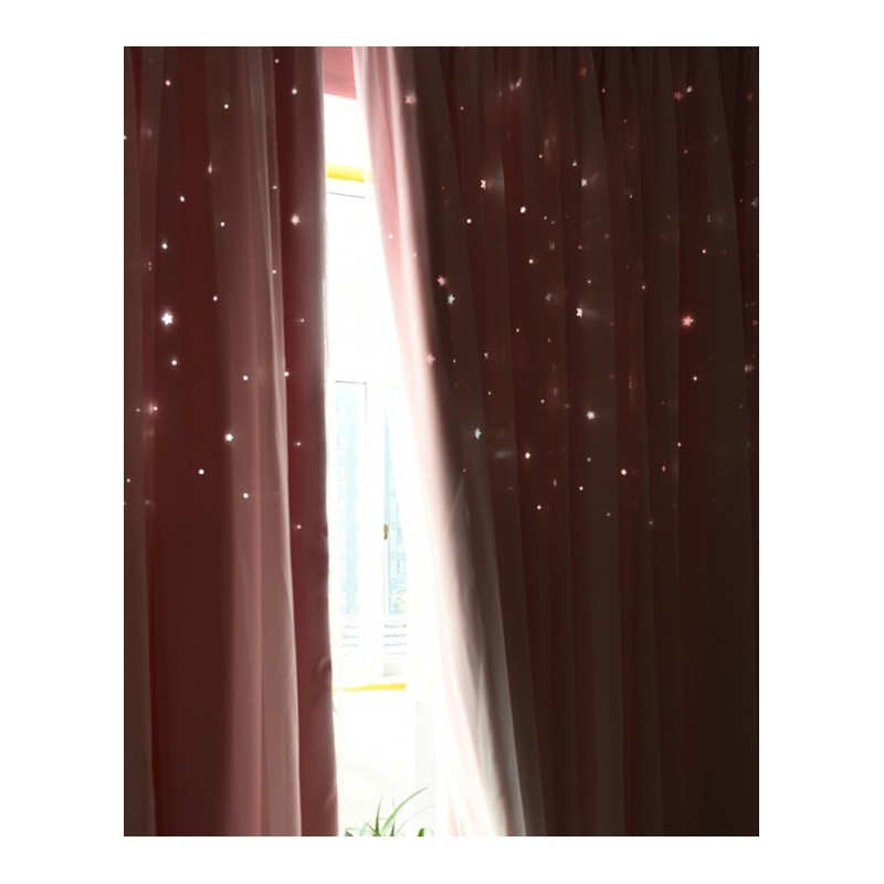 韩式遮光镂空星星蓝色双层梦幻公主帘落地窗飘窗卧室订制成品窗帘紫罗兰紫色