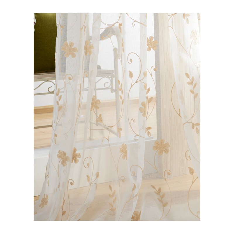 窗帘纱绣花亚麻飘窗阳台客厅半透明纱田园窗帘成品白色卧室