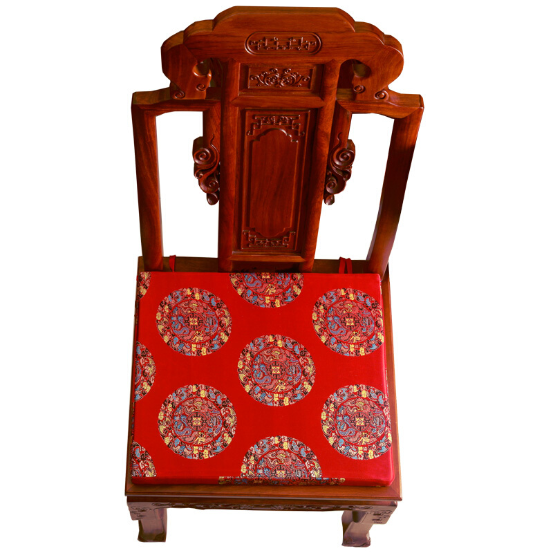 新中式餐椅垫家具仿古典实木沙圈椅飘窗防滑餐桌椅坐垫定做桔红色红色五龙团