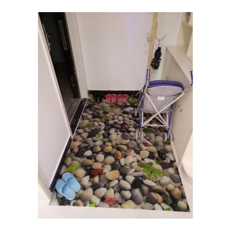 3D立体鹅卵石绒面地毯可定制进口走廊卫生间过道防水防滑地垫绿叶小鹅卵石