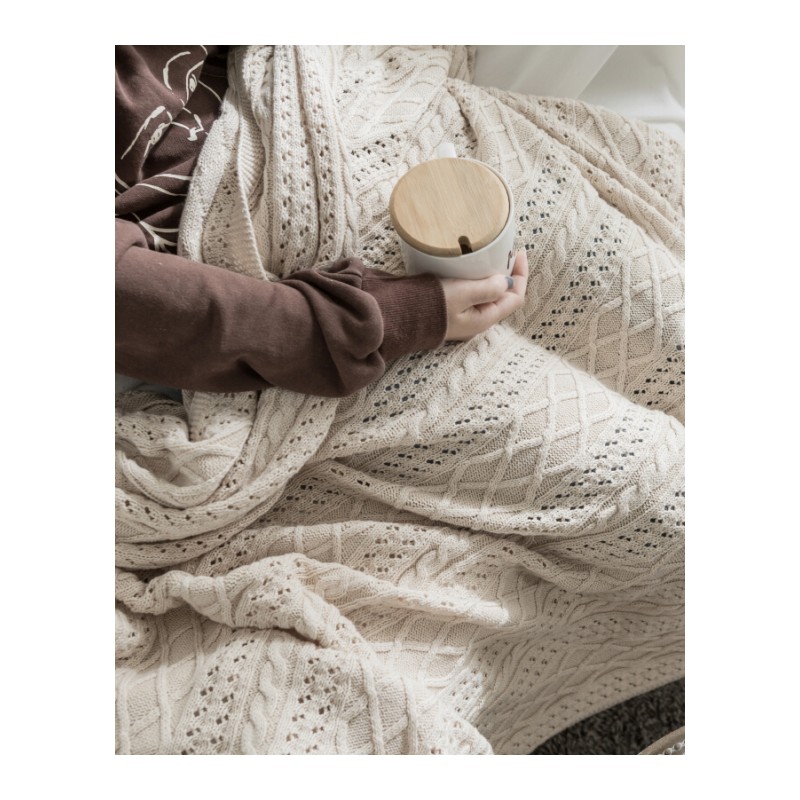 北欧纯色针织毯毛线毯办公室空午休毯披肩盖毯沙休闲毯毛毯艾娜毯(米白)130x160cm