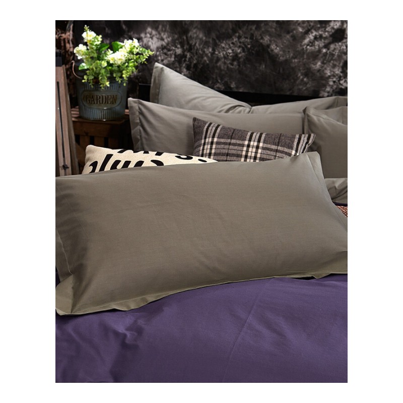 素色全棉四件套一抹纯色同款撞色两面用被套床单枕套床上用品深灰色灰色胭脂红