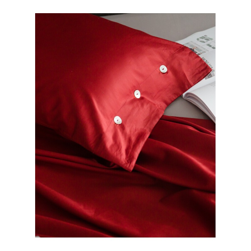 60支长绒棉床上用品结婚红灰纯色四件套全棉纯棉床单床笠新款红灰被套红床笠(现货)1.8m床笠被套2.2x2.4