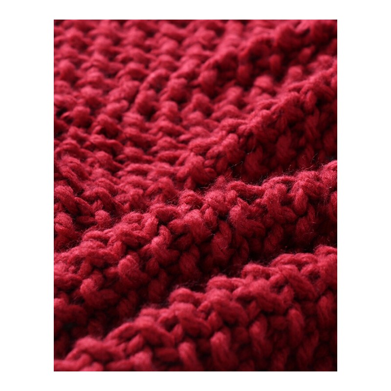 北欧纯色粗毛线手工编织毯单人披肩午睡沙盖毯厚软装针织毛毯红 卡蜜拉-手工 2-3天左右出货 130x160cm