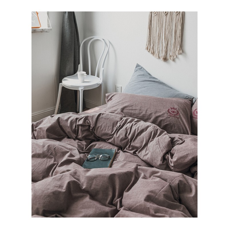 北欧水洗棉四件套全棉纯棉ins网红少女被套1.8m床单床笠床上用品