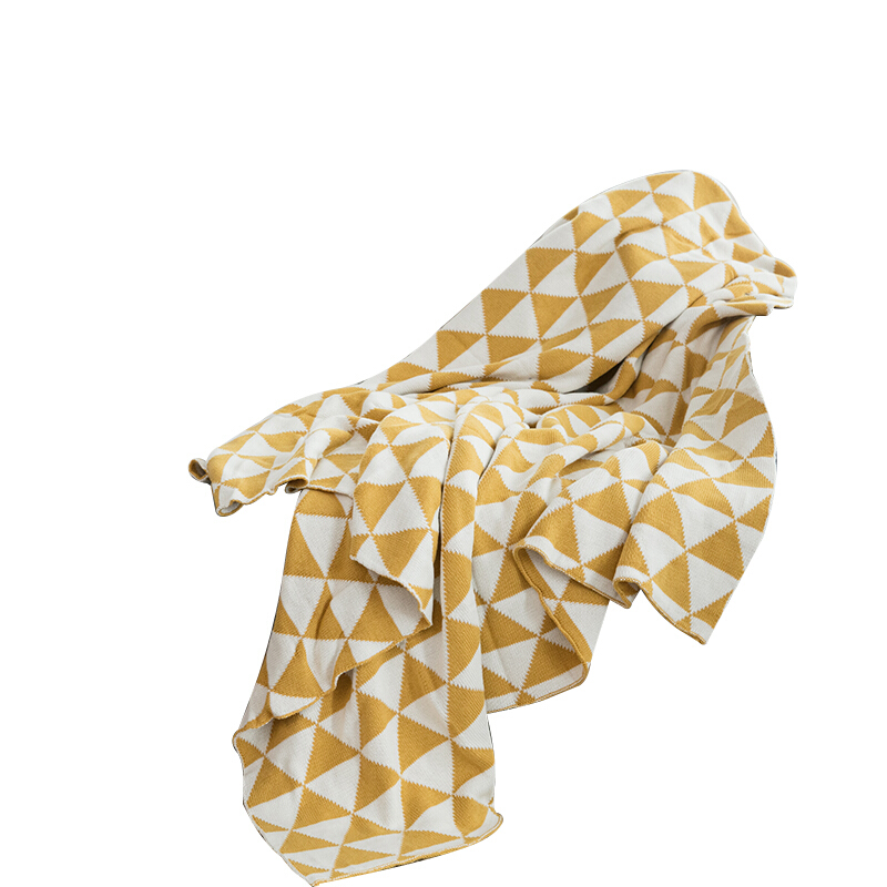 毯子夏季单人薄毛巾被纯棉午睡毯办公室毯子空毯午休毯黄色三角形毯130*160cm