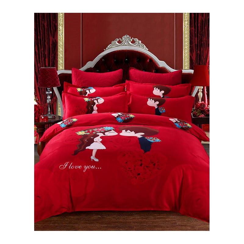 喜被四件套结婚用红色全棉纯棉婚庆简约欧式双人床上被子用品
