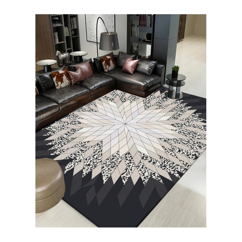简约现代欧式客厅地毯茶几毯长方形卧室床前毯长方形黑白可机洗