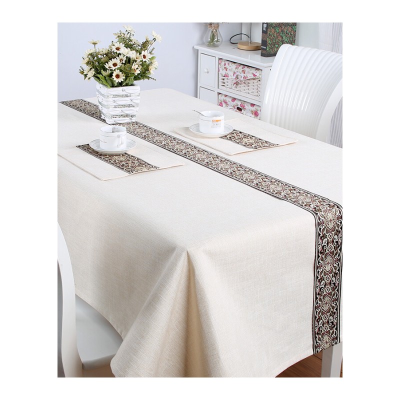 加厚纯色棉麻桌布亚麻布艺中式家用长方形餐桌茶几电脑桌布椅垫
