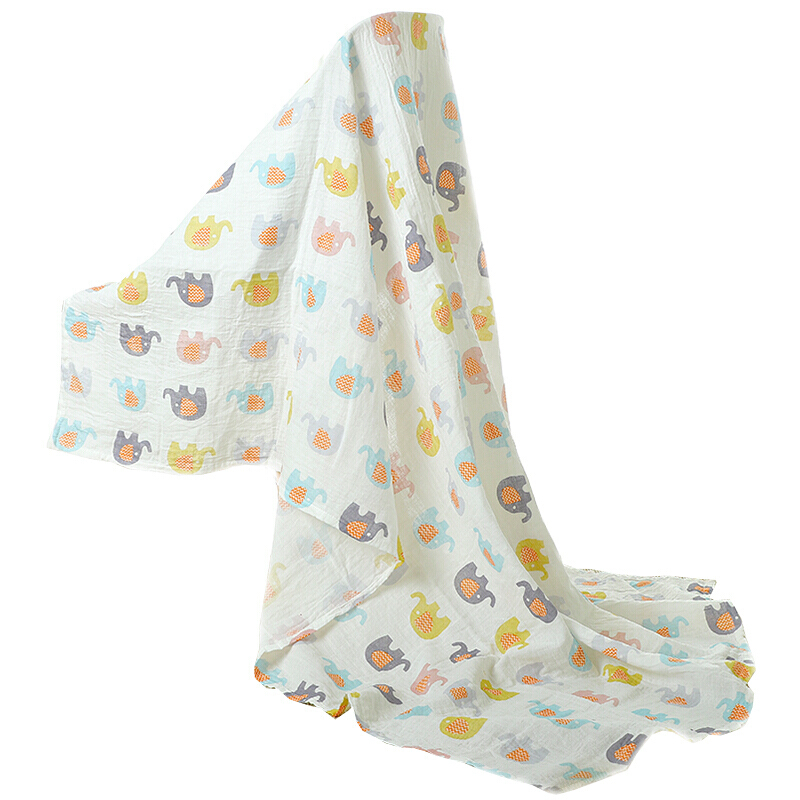 儿婴儿纱布浴巾双层儿童盖被儿单层盖毯夏季薄款包巾小象120*150