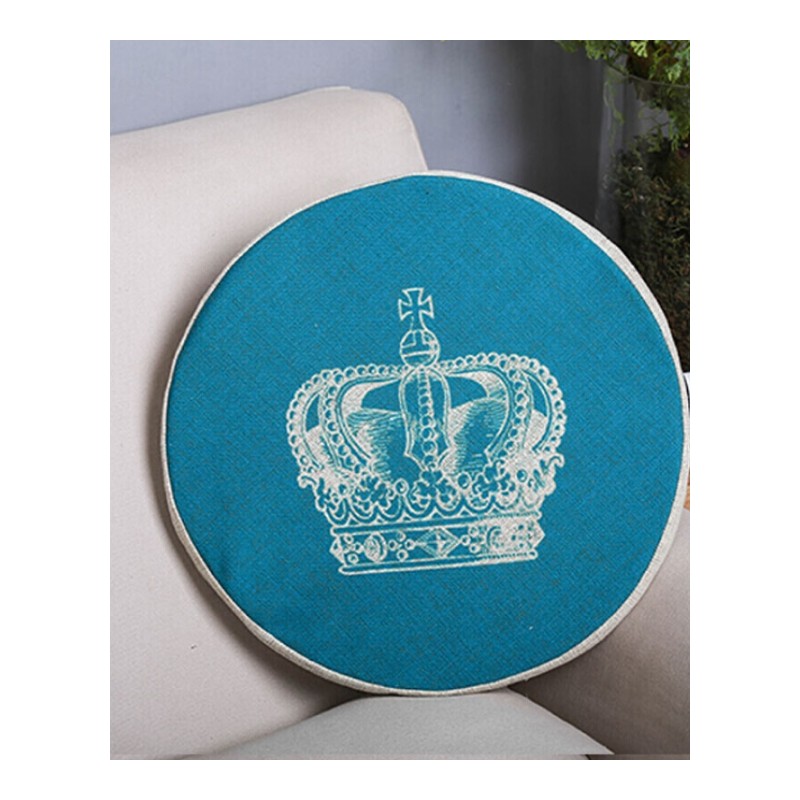 皇冠英文亚麻圆形坐垫垫子椅垫加厚海绵餐椅垫定做