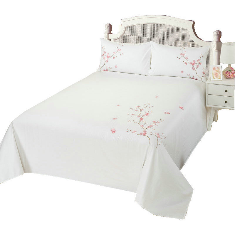 立得福双人床单单件白色被单刺绣夏季绣花1.5/1.8m2米床