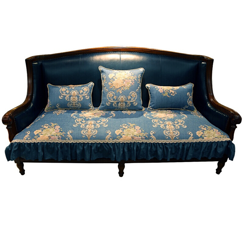 欧式贵妃客厅坐垫通用蓝色实木沙垫美式四季防滑套罩巾布艺维也纳森林[蓝]