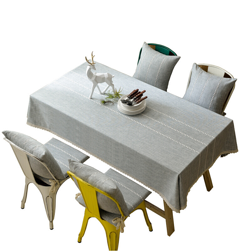 美式桌布布艺棉麻纯色文艺书桌台布现代简约方圆形条纹餐桌茶几垫