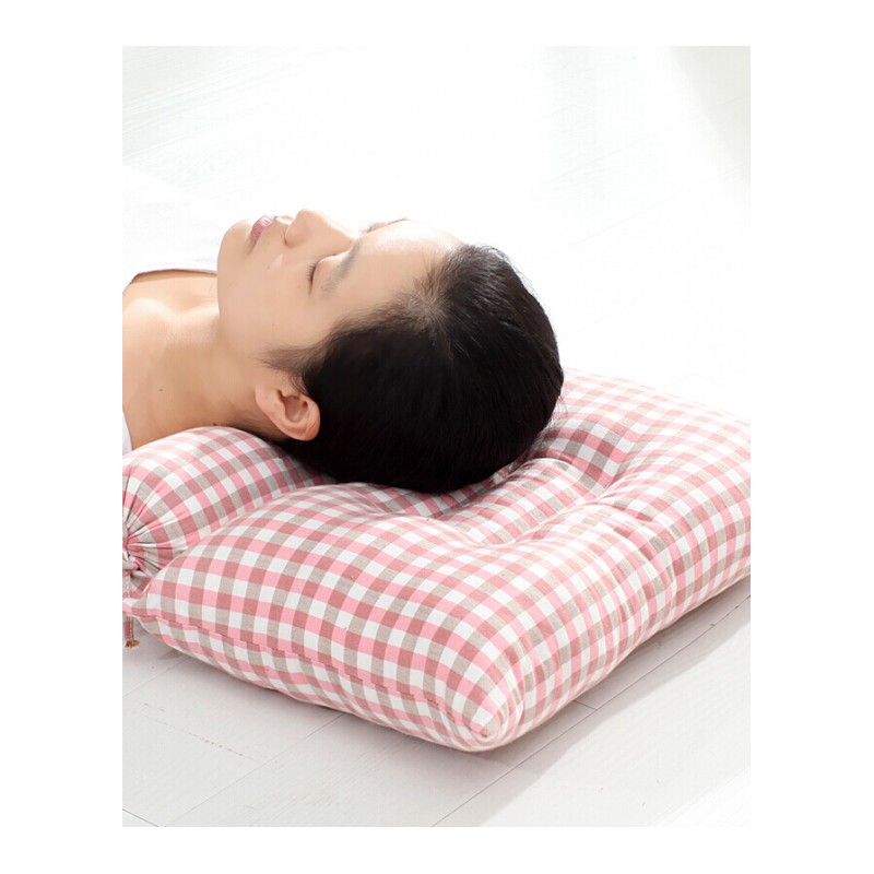颈椎枕头荞麦枕护颈枕单人圆形糖果枕荞麦皮硬康枕芯乳白色多功能枕白玫粉