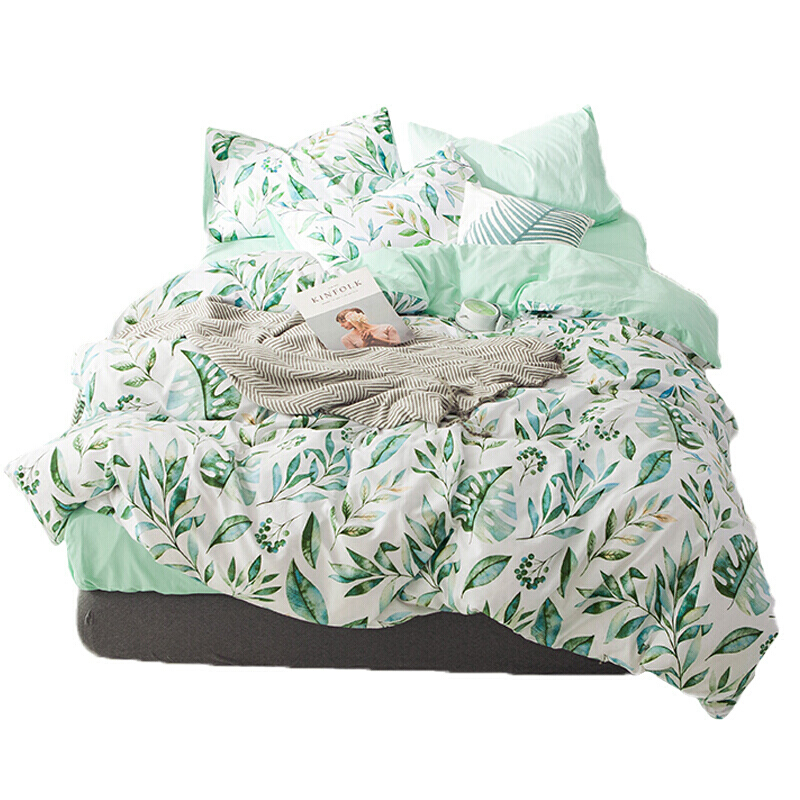 小清新棉床上四件套绿色床单被套1.5米1.8m单双人棉床笠款