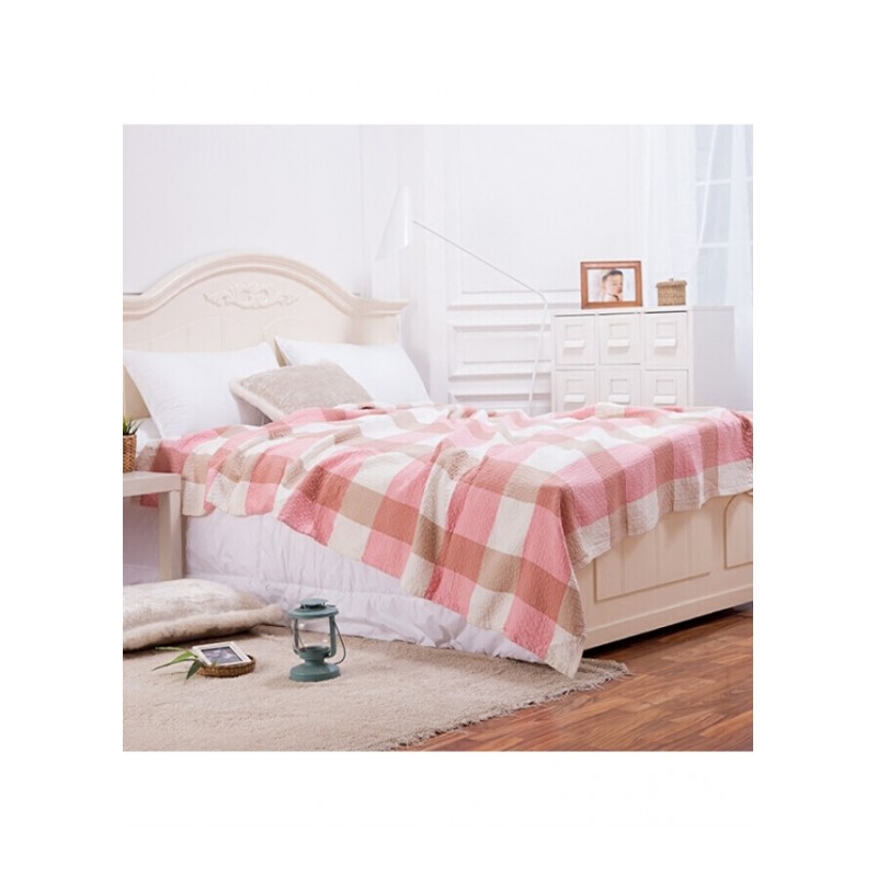 纯棉毛巾被双人加厚纱布空毯夏季单人午睡毯毛巾毯盖毯粉红色粉格