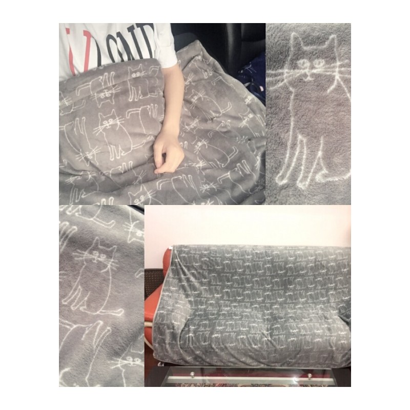 夏季法兰绒毛毯卡通儿童盖毯空毯午睡毯盖毯保暖被沙毯米色线条猫150cmX200
