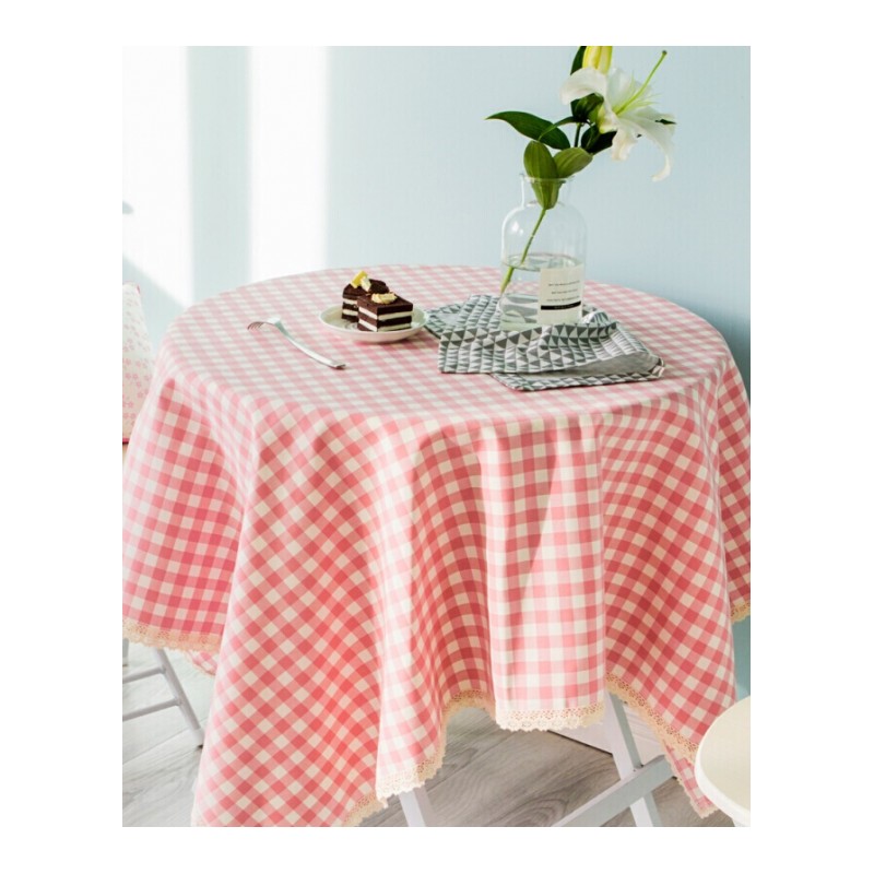 桌布布艺防水北欧小清新欧式田园粉色格子桌布长方形餐桌布茶几布