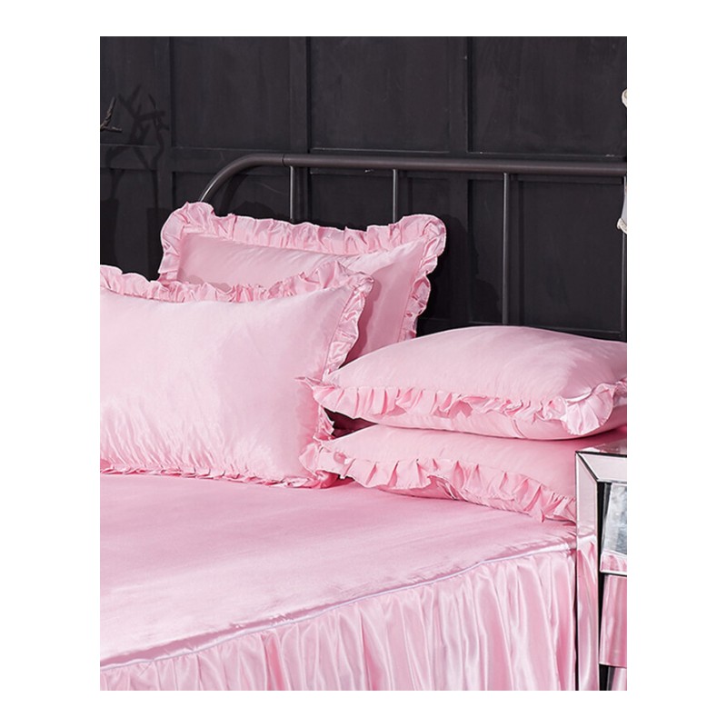 枕套单人纯色花边枕头套夏季冰丝绸枕芯套枕巾一对装玉色花边款玉色一对48cmX74cm