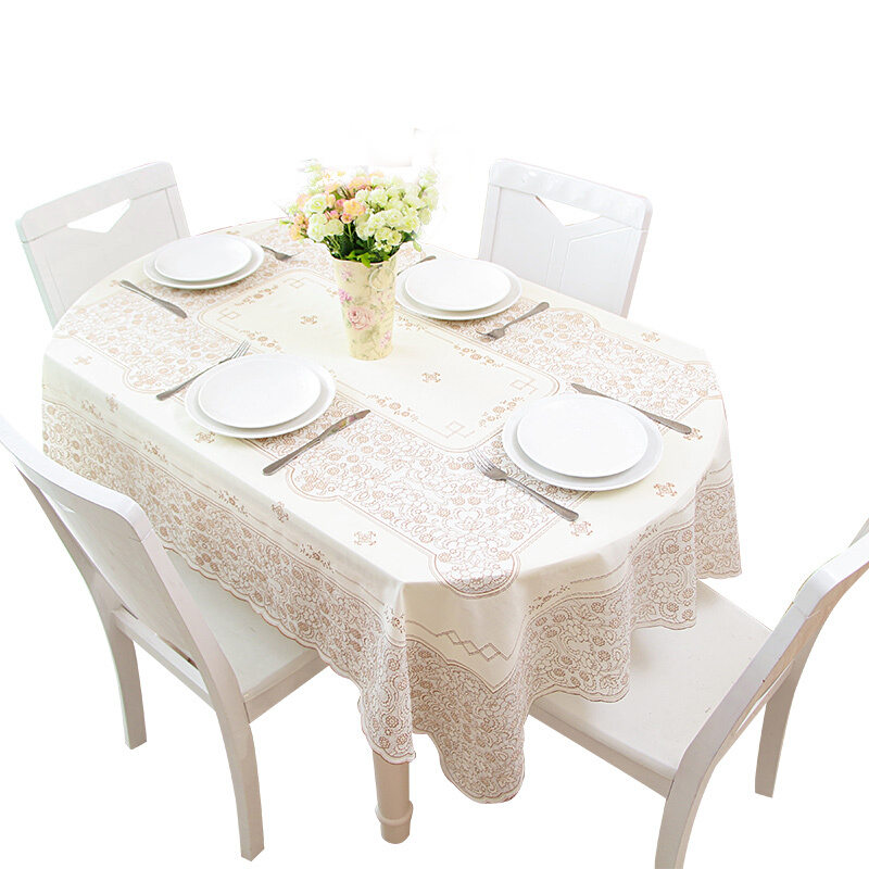 伸缩折叠桌椭圆形pvc餐桌布防水防油防烫免洗欧式蕾丝塑料桌布