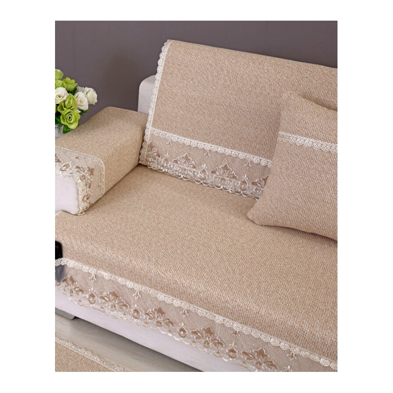 沙垫布艺四季通用棉麻防滑坐垫定做欧式盖沙套巾罩套乳白色包边米