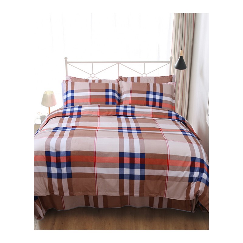 磨毛床上被套四件套简约床单式2米4件多套床裙款1.5/1.8m加厚简约蓝YD41111