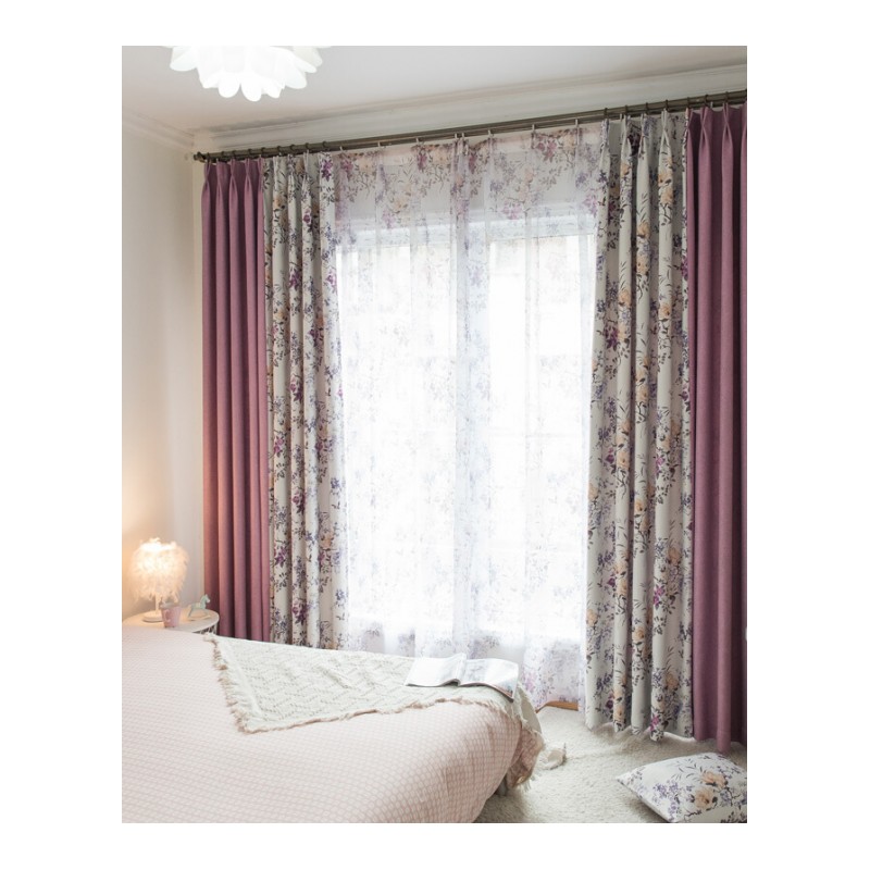 北欧风窗帘成品简约现代全遮光棉麻拼接遮阳布隔热卧室客厅飘窗帘