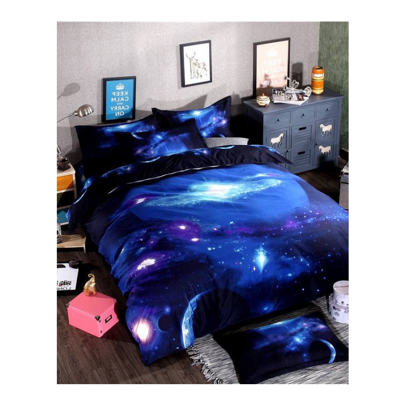 新款宇宙床上用品3D星空床单四件套被套枕套2.0m床包梦幻套件床笠乳白色星空经典3