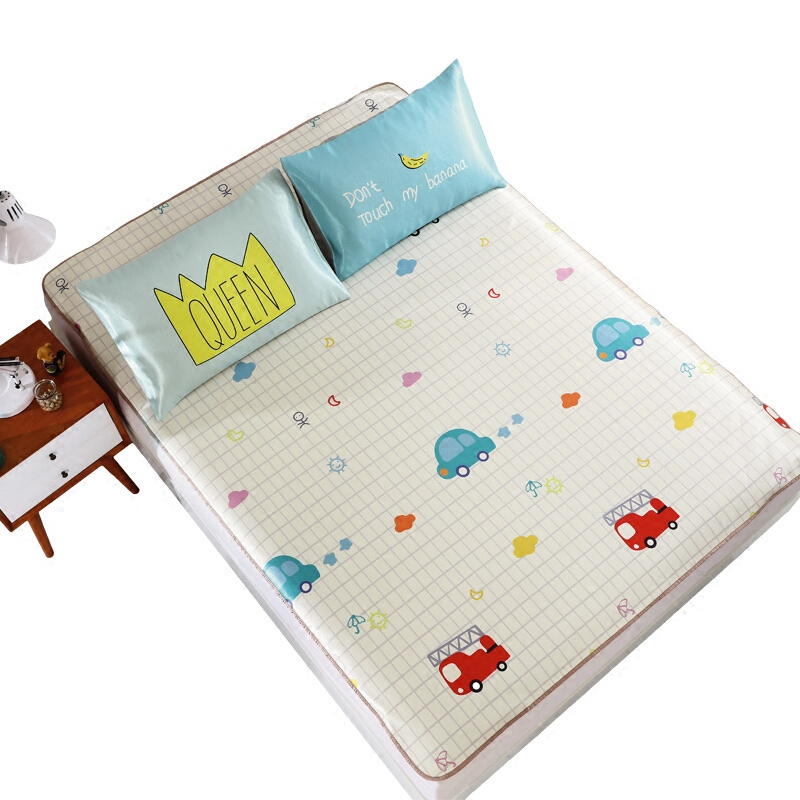 冰丝凉席子1.8m床三件套1.5单人学生宿舍空席夏季夏天1.2可折叠蓝色波浪猫[三明治底