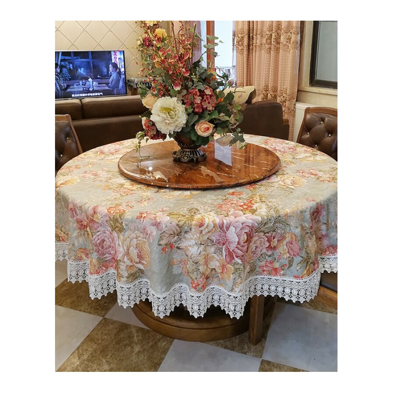 欧式餐桌转盘大圆形桌布布艺家用流苏定制台布1.8米