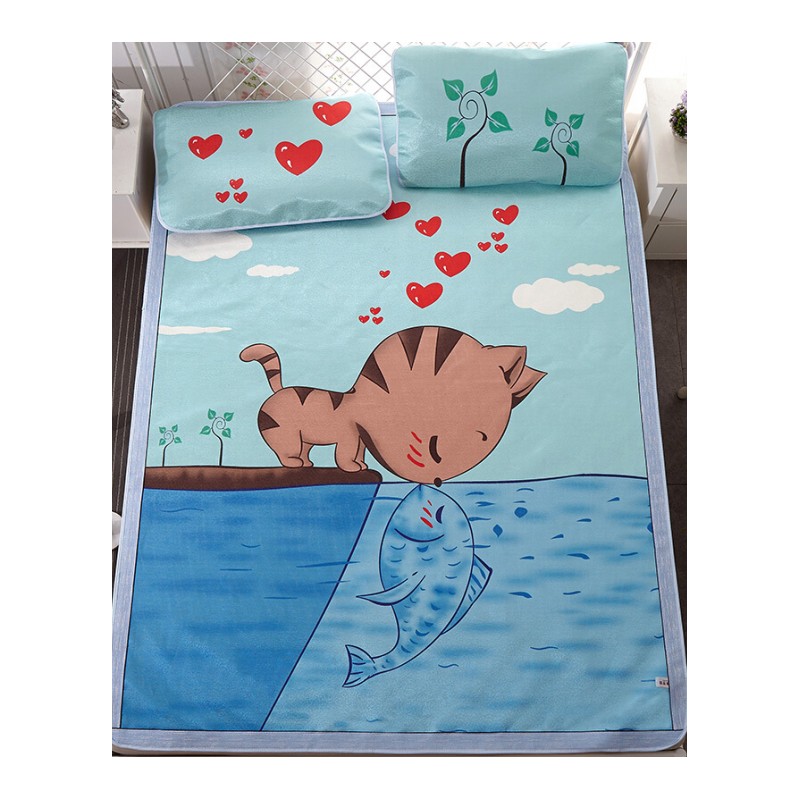 凉席1.8m床卡通冰丝席三件套席子双人1.5米单人1.2m宿舍夏季折叠