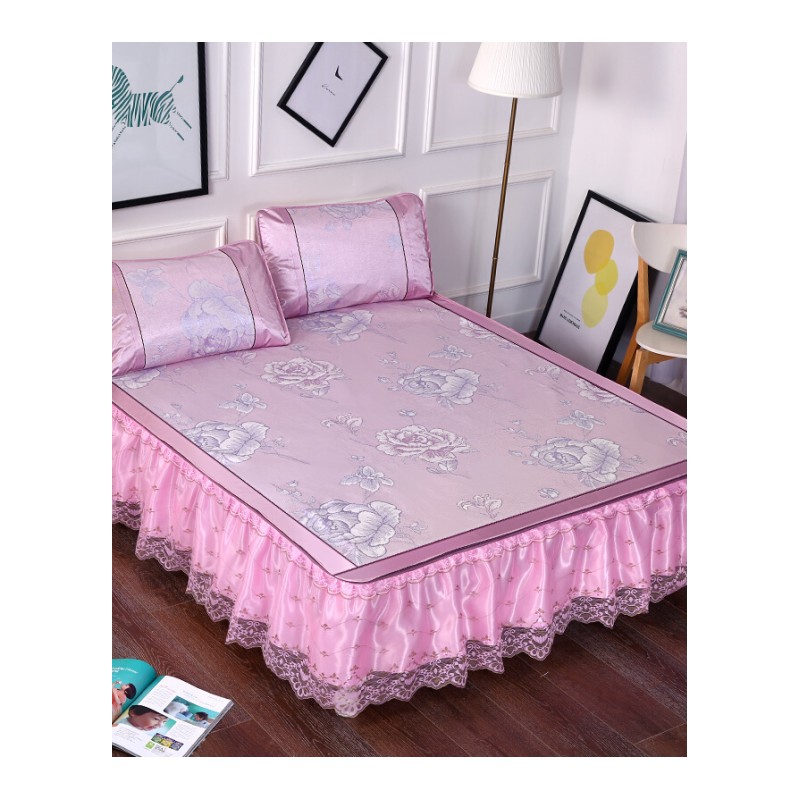 蕾丝床裙凉席三件套1.5/1.8m2.0*2.2米床可拆卸折叠冰丝席子