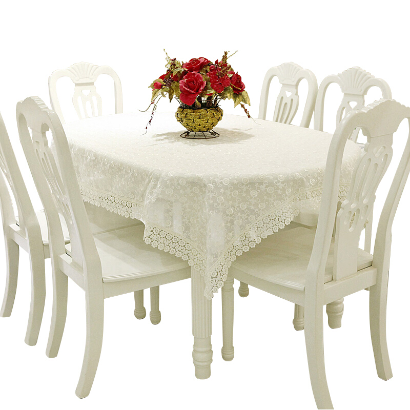 蕾丝桌布布艺欧式家用客厅小清新餐桌垫茶几垫长方形台布棉麻盖布富贵米白
