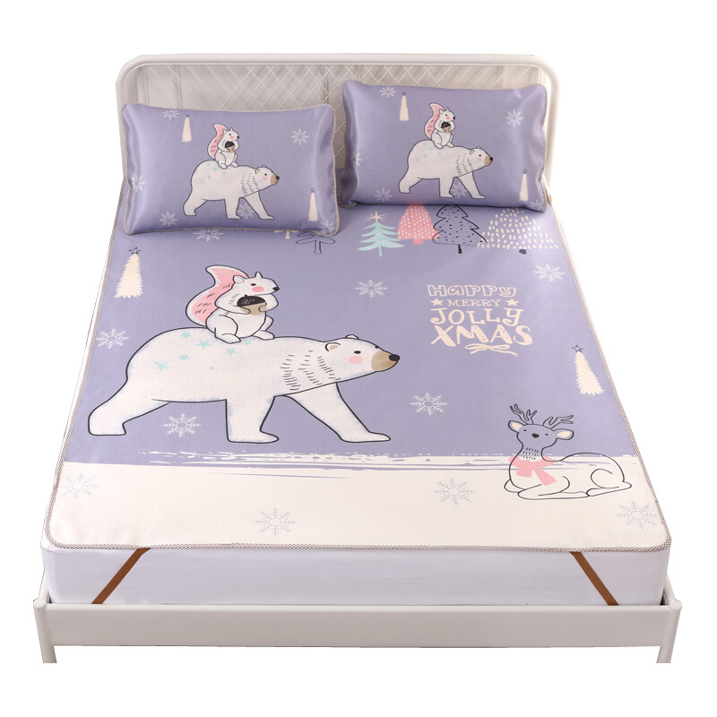 夏季空宿舍凉席三件套1.5米1.8m床折叠卡通冰丝席可水洗席子1.2乳白色初恋