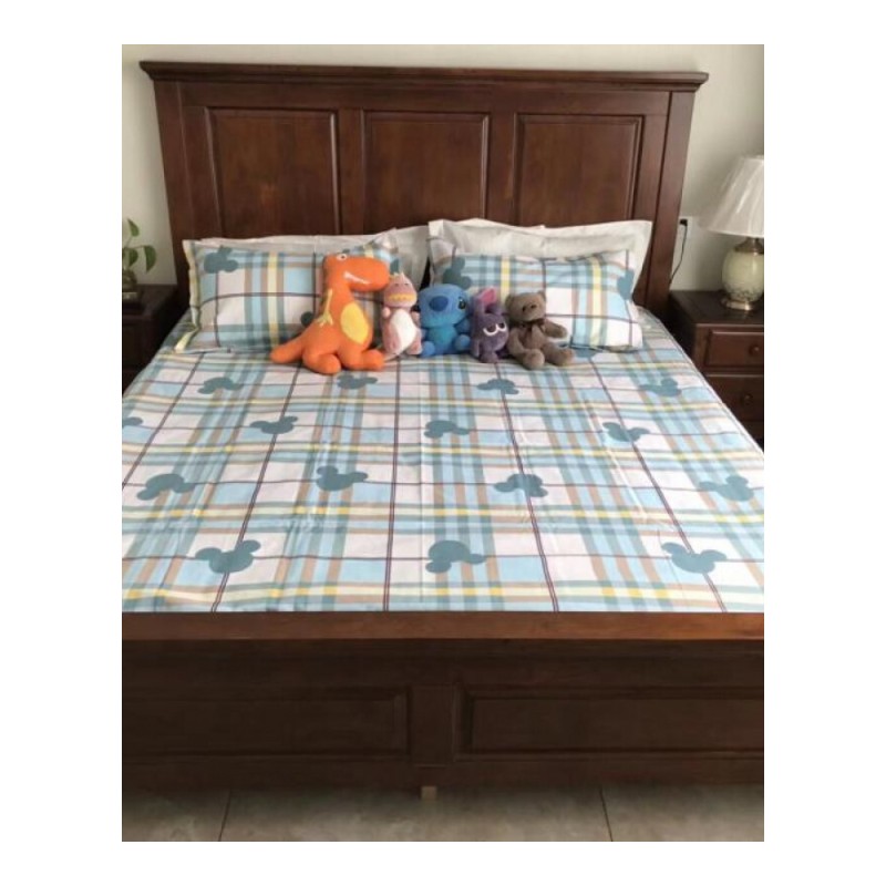 夏季纯棉老粗布三件套床单枕套凉席凉爽舒适多色可选绿色格子1.8m(6英尺)床