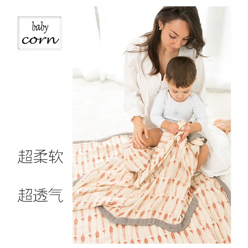 玉米ma四层竹纤维卡通包巾儿包被婴儿浴巾推车盖毯宝宝被