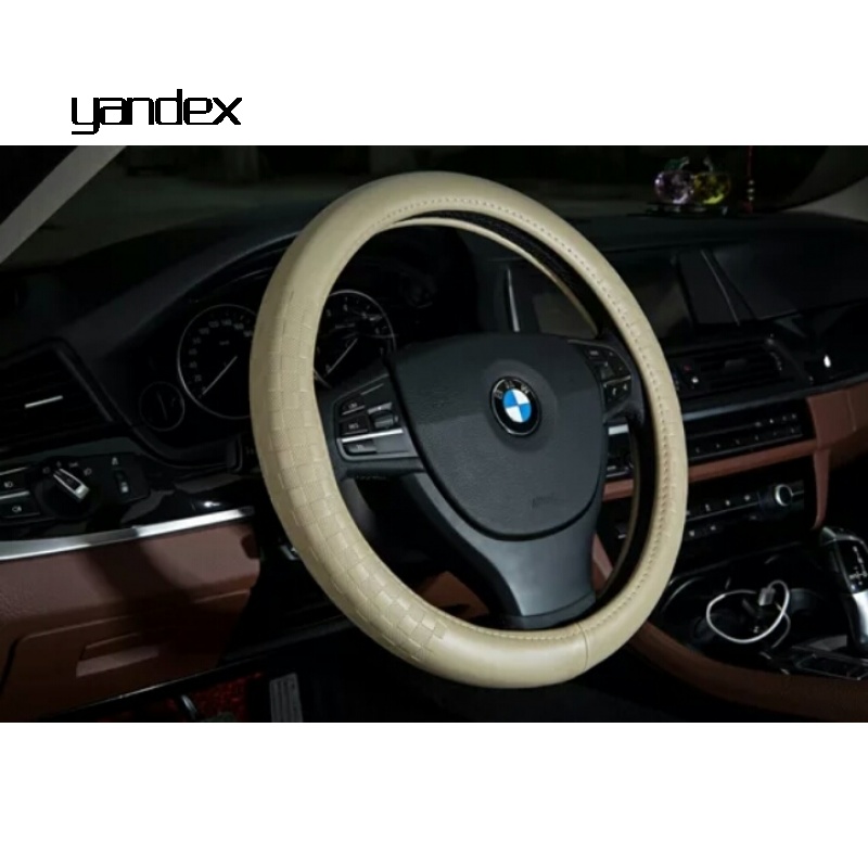 适用于汽车方向盘套新款方格头层牛皮压花汽车把套四季通用车用内饰品