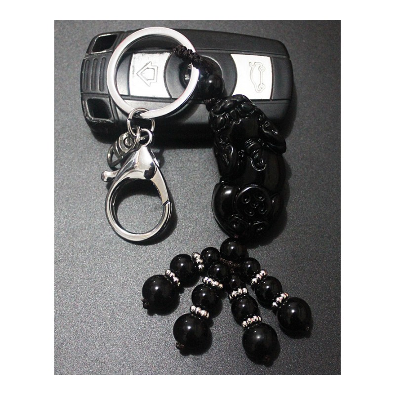 适用于玛瑙玉貔貅汽车钥匙扣挂件创意男女士腰挂保平安情侣圈链饰品