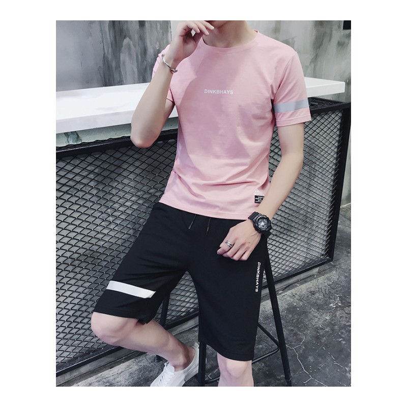 2018夏季男式休闲套装纯色短袖T恤大码运动套装5分裤