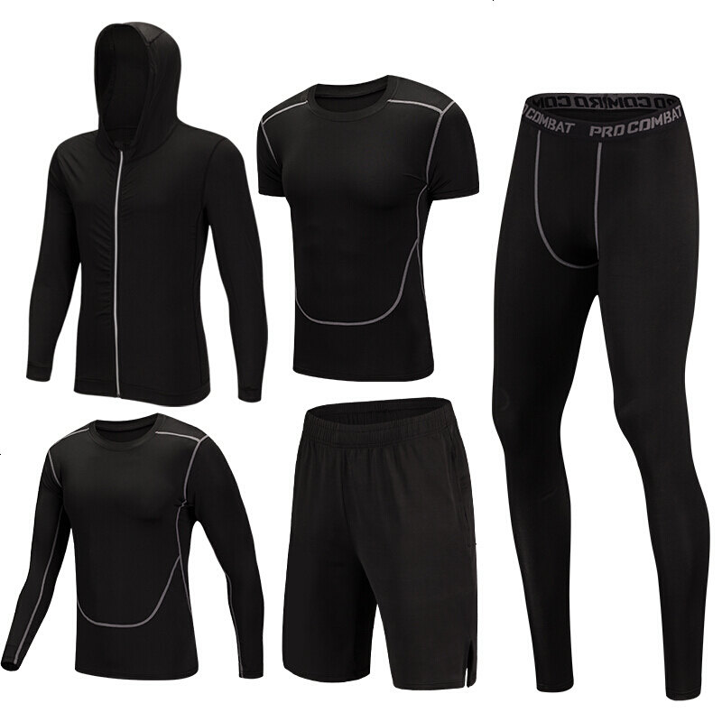 健身服男套装跑步健身房运动紧身衣速干篮球训练三五件套短袖服装