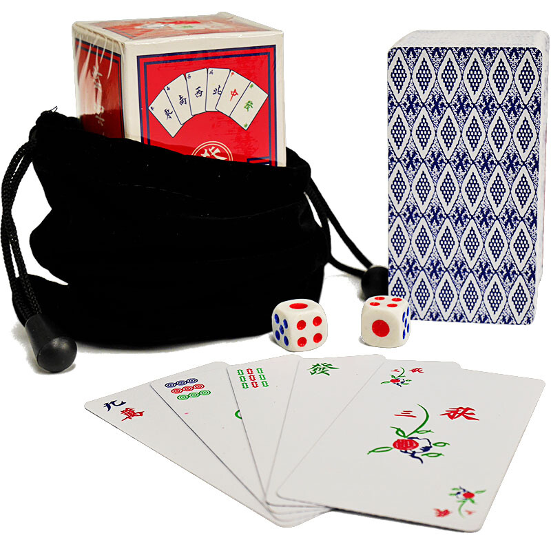 麻将纸牌扑克牌 PVC防水磨砂全塑料迷你旅行纸麻将 送骰子