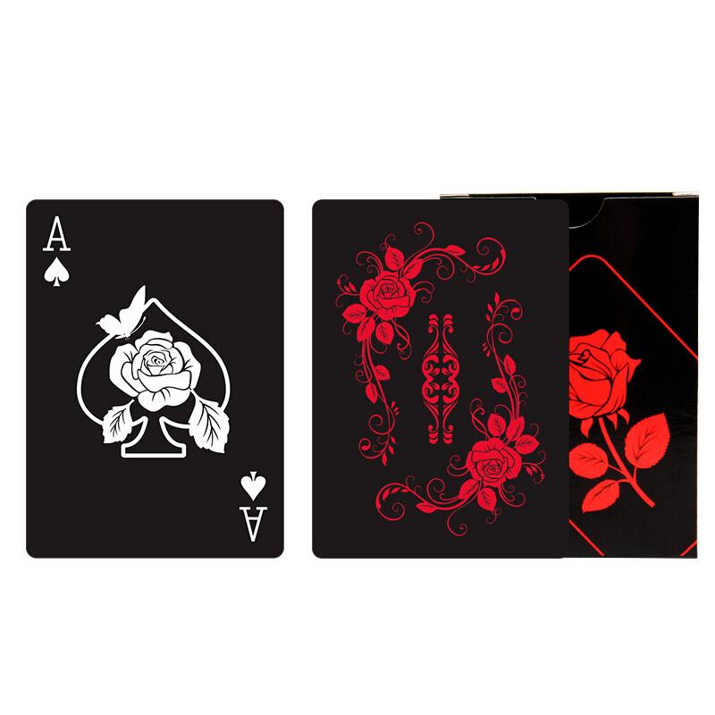 玫瑰花黑色塑料扑克牌花切练习牌防水近景魔术道具朴克炸金花 玫瑰花扑克牌