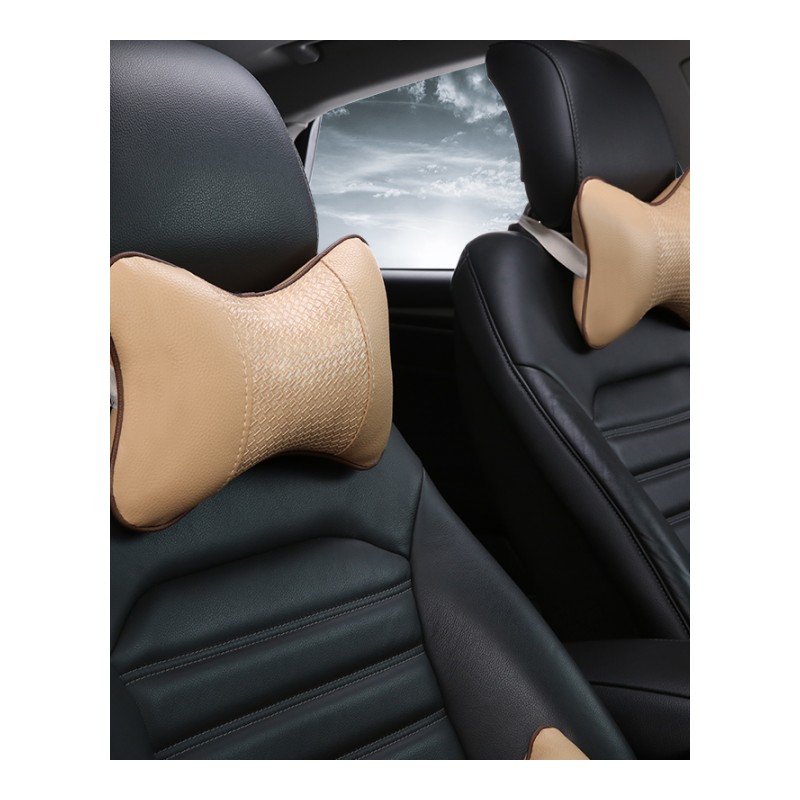 汽车用品汽车头枕护颈枕骨头枕皮质卡通四季车用靠枕车枕头一对装