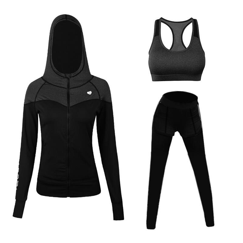瑜伽服女套装运动套装修身显瘦速干透气拼接健身服通用三件套户外跑步训练套装