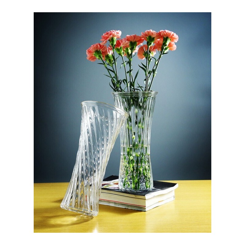 新款的仿水晶玻璃不易碎透明插花富贵竹水养植物塑料花瓶