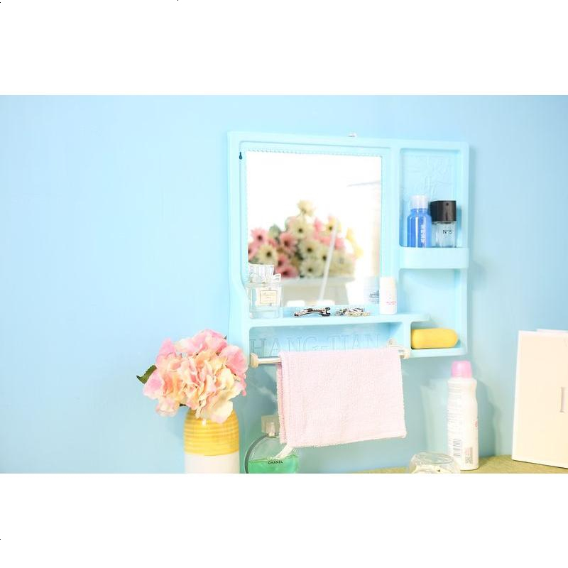 壁挂家用置物学生化妆镜卫生间家用式宿舍镜子简易便携塑料浴室镜