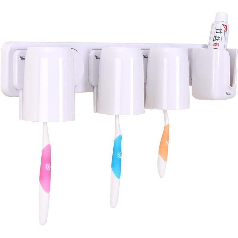 吸盘牙刷置物架壁挂吸壁式牙缸牙具牙膏架漱口杯套装刷牙杯子