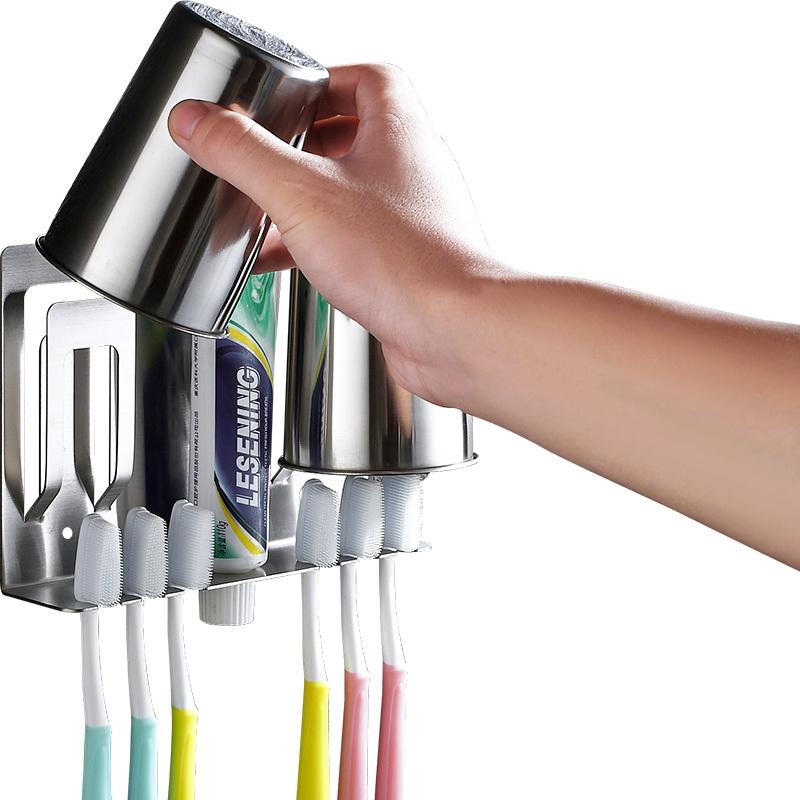 牙刷架吸壁式牙膏架刷牙杯套装创意漱口杯洗漱牙具壁挂吸盘卫生间