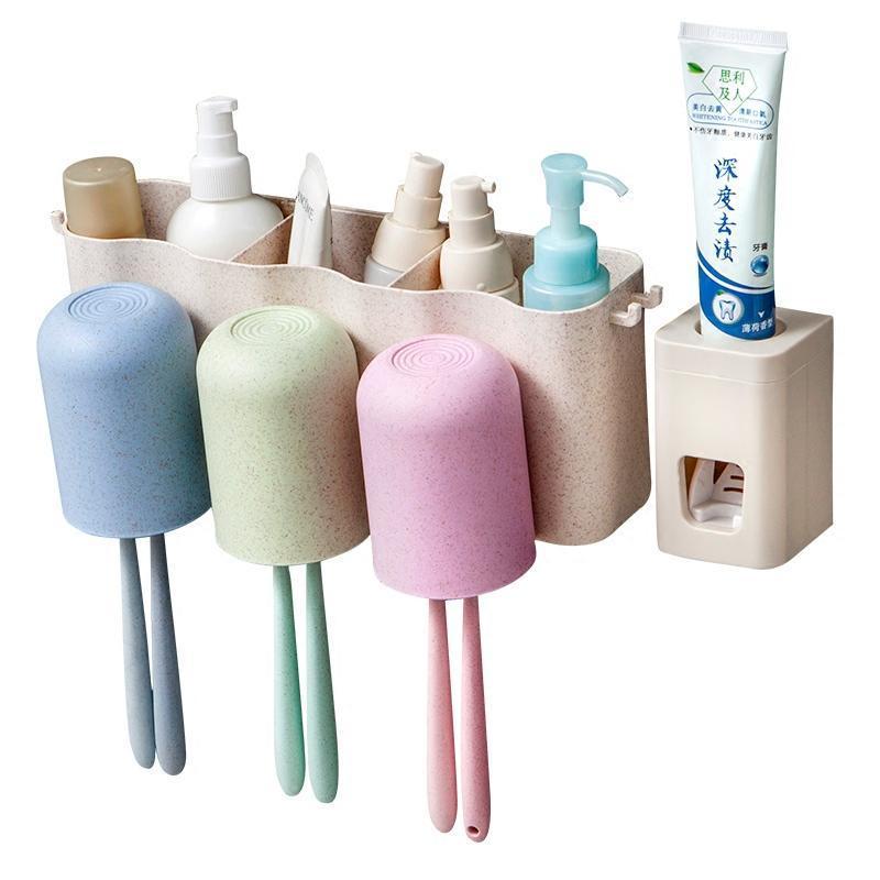 牙刷架吸壁式牙膏盒刷牙杯套装牙具漱口杯洗漱壁挂吸盘卫生间置物